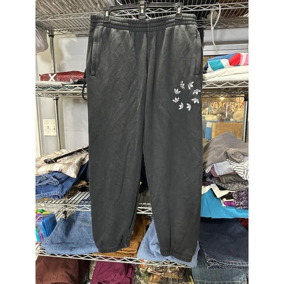 Adidas Sweatpants Mens Large Black Graphic Logo Trefoil Casual Lounge Joggers - Picture 1 of 4